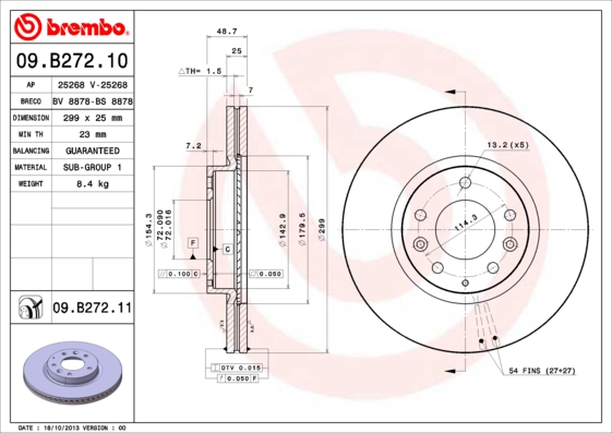 Тормозной диск BOSCH арт. 09.B272.10