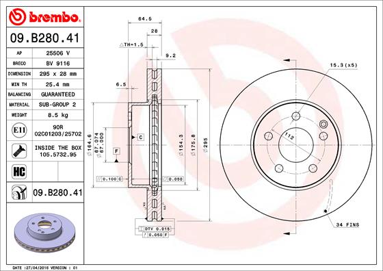 Тормозной диск BOSCH арт. 09.B280.41