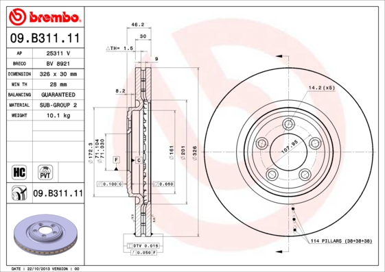 Тормозной диск BREMBO BM 09.B311.11