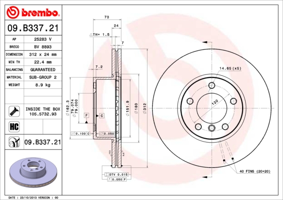 Тормозной диск CHAMPION арт. 09B33721