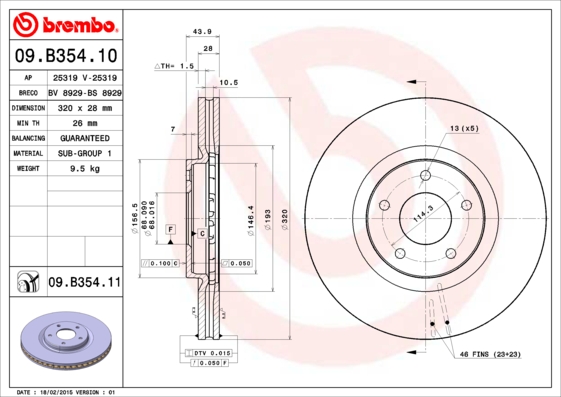 Тормозной диск BOSCH арт. 09.B354.10