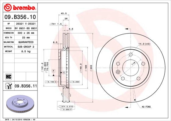 Тормозной диск FERODO арт. 09.B356.11