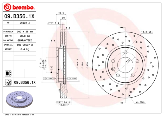 Тормозной диск A.B.S. арт. 09.B356.1X