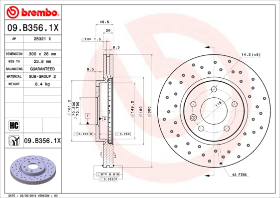 Тормозной диск BLUE PRINT арт. 09.B356.1X