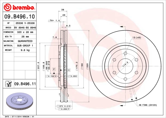 Тормозной диск BOSCH арт. 09.B496.10