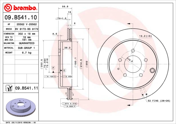 Тормозной диск FERODO арт. 09.B541.11