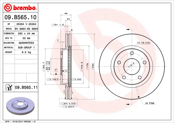Тормозной диск BOSCH арт. 09.B565.11