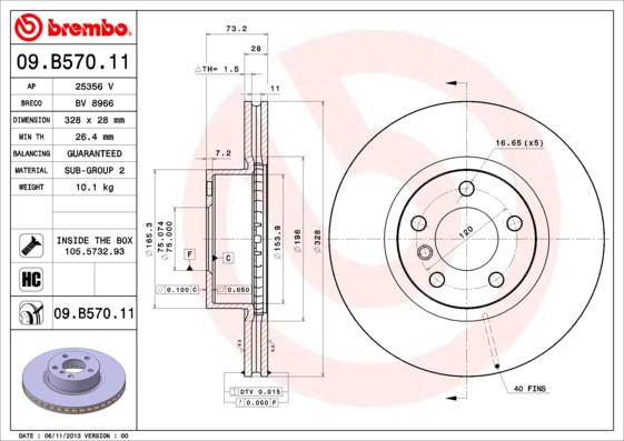 Тормозной диск BOSCH арт. 09.B570.11