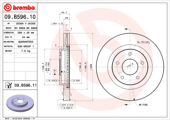 Гальмівний диск A.B.S. арт. 09.B596.11