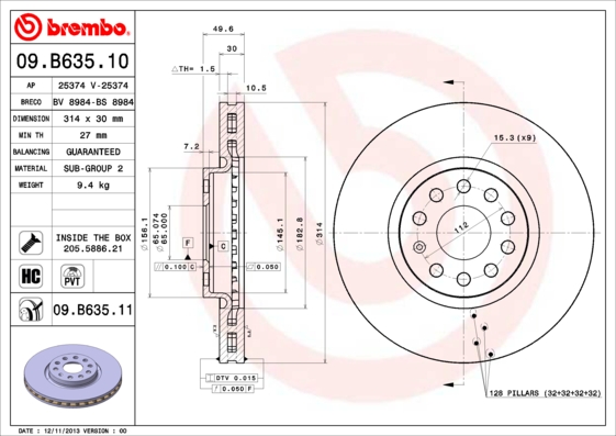 Тормозной диск ZIMMERMANN арт. 09.B635.11