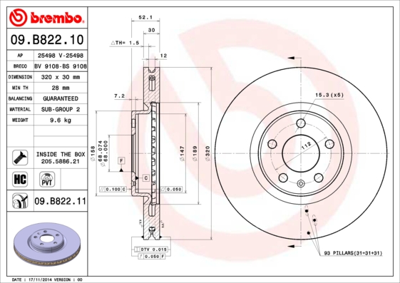 Тормозной диск FERODO арт. 09.B822.11