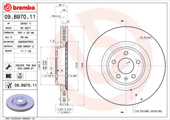 Тормозной диск BOSCH арт. 09.B970.11