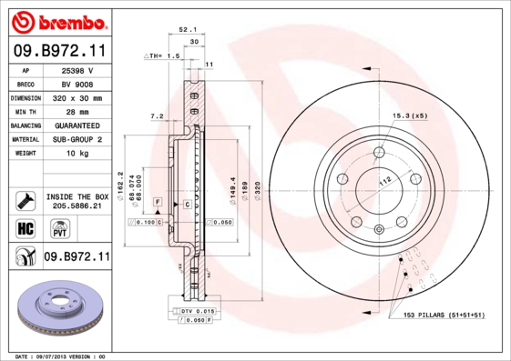 Тормозной диск FERODO арт. 09.B972.11