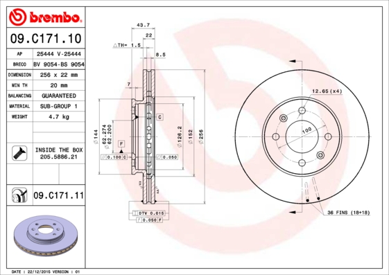 Тормозной диск BOSCH арт. 09.C171.11