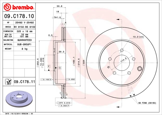 Тормозной диск FERODO арт. 09.C178.11