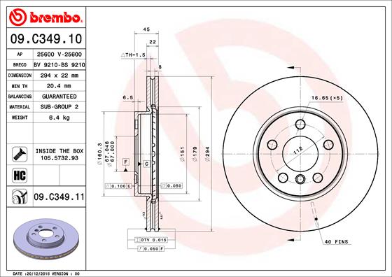Тормозной диск FERODO арт. 09.C349.11