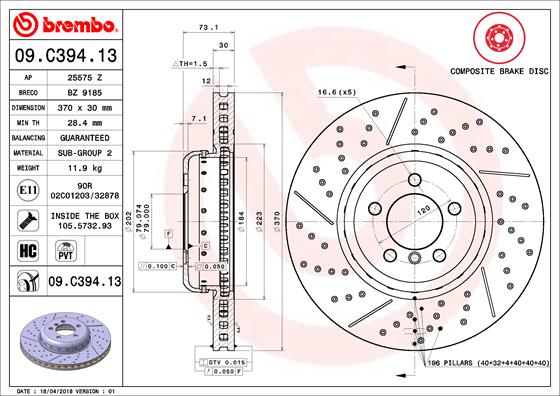 Тормозной диск BOSCH арт. 09.C394.13