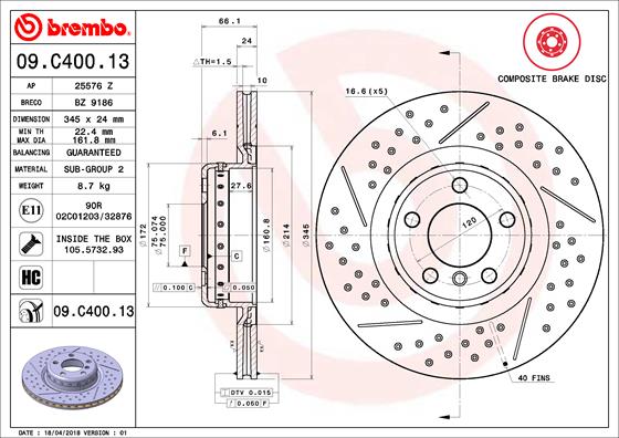 Тормозной диск BOSCH арт. 09.C400.13