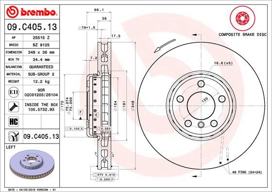 Гальмівний диск двосекційний BOSCH арт. 09.C405.13