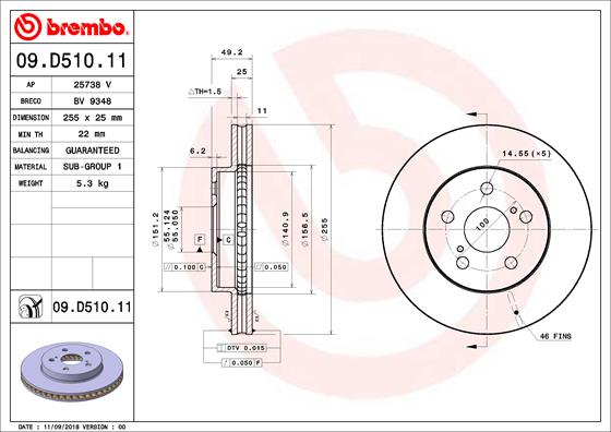 Гальмівний диск BREMBO 09D51011