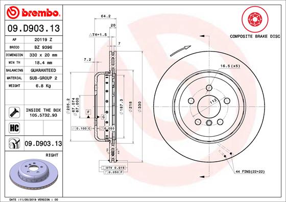 Тормозной диск BMW арт. 09.D903.13