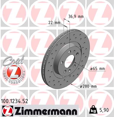 Тормозной диск ZIMMERMANN арт. 100.1234.52