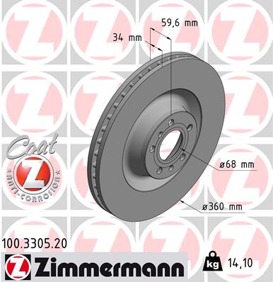 Тормозной диск ZIMMERMANN арт. 100330520