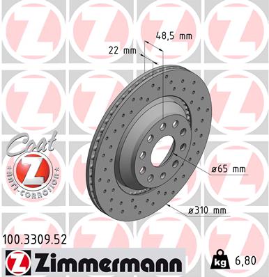 Тормозной диск ZIMMERMANN арт. 100.3309.52