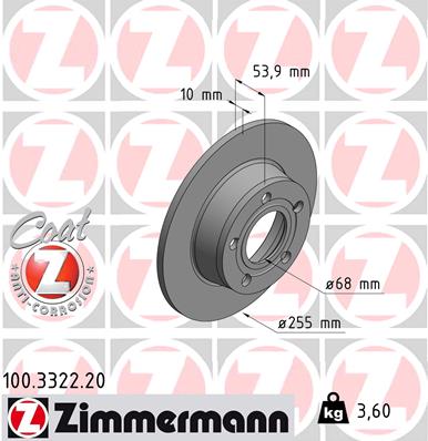Диск тормозной (задний) Audi A6 97-05 (255x10) (с покрытием) (полный) DELPHI арт. 100.3322.20