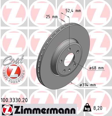 Тормозной диск ZIMMERMANN арт. 100.3330.20
