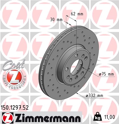 Тормозной диск ZIMMERMANN арт. 150.1297.52