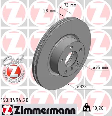 Тормозной диск ZIMMERMANN арт. 150349420