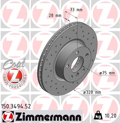Тормозной диск ZIMMERMANN арт. 150.3494.52