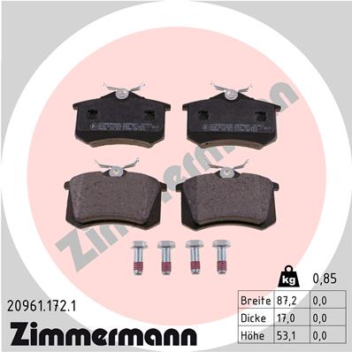 Тормозные колодки задние дисковые ZIMMERMANN арт. 20961.172.1