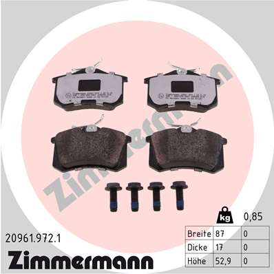 Колодки тормозные (задние) VW Caddy III 04-/Peugeot 308 07-/Citroen C4 04-(Lucas)(87x52.9x17) (rd:z) BREMBO арт. 20961.972.1