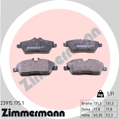 Тормозные колодки передние дисковые ZIMMERMANN арт. 23915.175.1