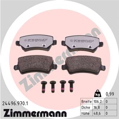 Тормозные колодки задние дисковые ZIMMERMANN арт. 24496.970.1