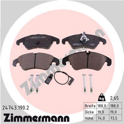 Тормозные колодки передние дисковые ZIMMERMANN арт. 24743.190.2