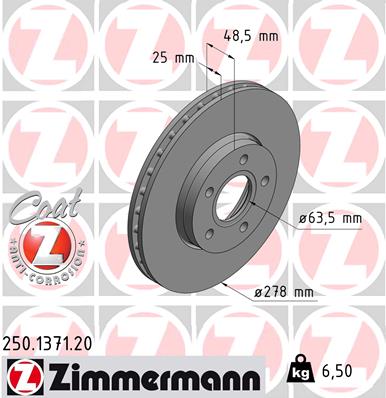 Тормозной диск ZIMMERMANN арт. 250.1371.20