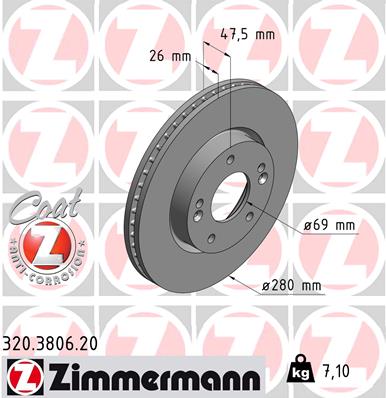 Тормозной диск ZIMMERMANN арт. 320.3806.20