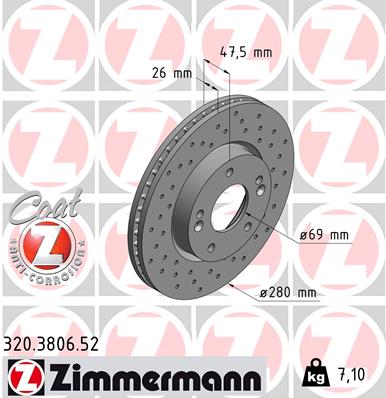 Тормозной диск ZIMMERMANN арт. 320.3806.52