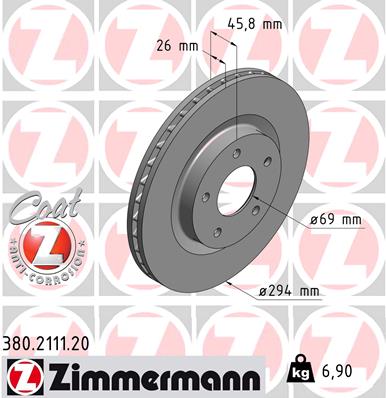 Тормозной диск ZIMMERMANN арт. 380.2111.20
