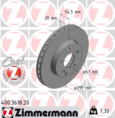 Диск тормозной (передний) MB E-class (W211/S211) 02-09 (295x28) (с покрытием)(вентил.) METELLI арт. 400.3618.20