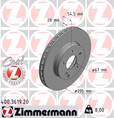 Диск тормозной (передний) MB E-class (W211/S211) 02-09 (295x28) (с покрытием) (вентил.) METELLI арт. 400.3619.20