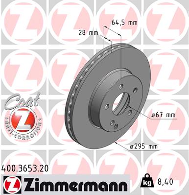 Тормозной диск ZIMMERMANN арт. 400.3653.20
