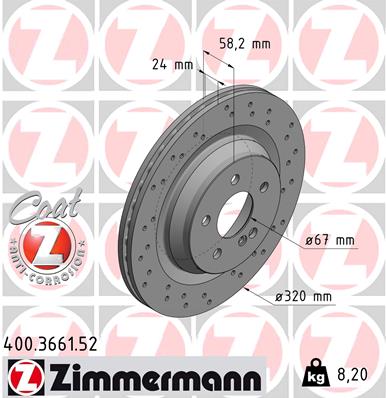 Тормозной диск ZIMMERMANN арт. 400.3661.52