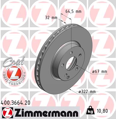 Тормозной диск ZIMMERMANN арт. 400366420