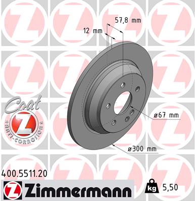 Диск тормозной (задний) MB Vito (W447) 14- (300x12) (с покрытием) (полный) ZIMMERMANN 400.5511.20