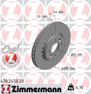 Тормозной диск передний ZIMMERMANN арт. 470.2450.20