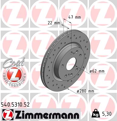 Тормозной диск ZIMMERMANN арт. 540.5310.52